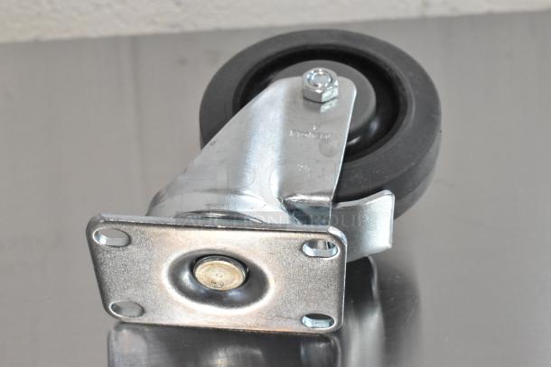 Lot of 4 commercial casters, brand new with scratch and dent. Features metal plate and rubber wheel, durable design.