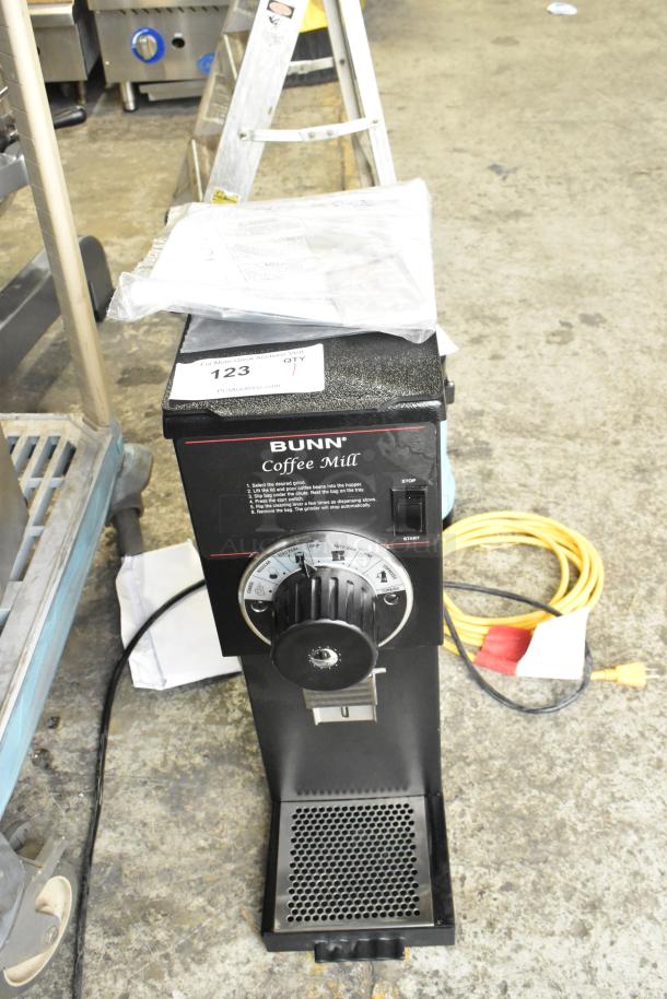 Brand new 2020 Bunn G1 HD coffee grinder, commercial countertop model, 120 volts, minor cosmetic dents.