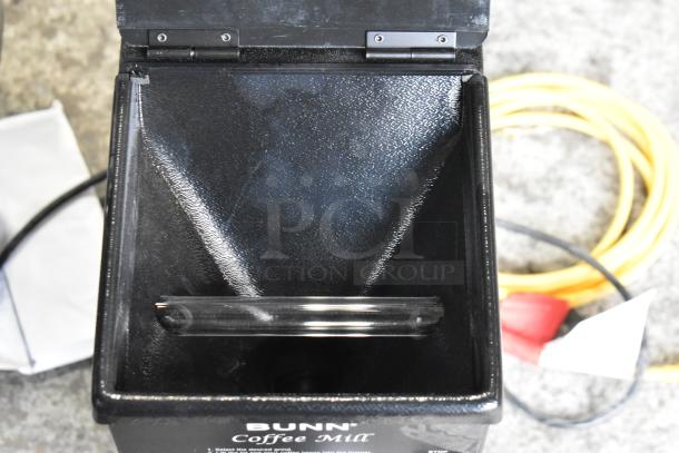 Brand new 2020 Bunn G1 HD commercial coffee grinder, 120V, countertop model. Slight scratches and dents visible.