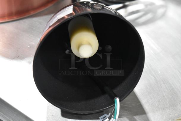 BRAND NEW ServIt HLS85CR ceiling mount heat lamp, modern copper finish, round dome shade, scratch and dent condition.
