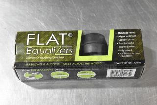 Box of FLAT Equalizers for tables, brand new, with 4 stabilizing feet, features hydraulic alignment.