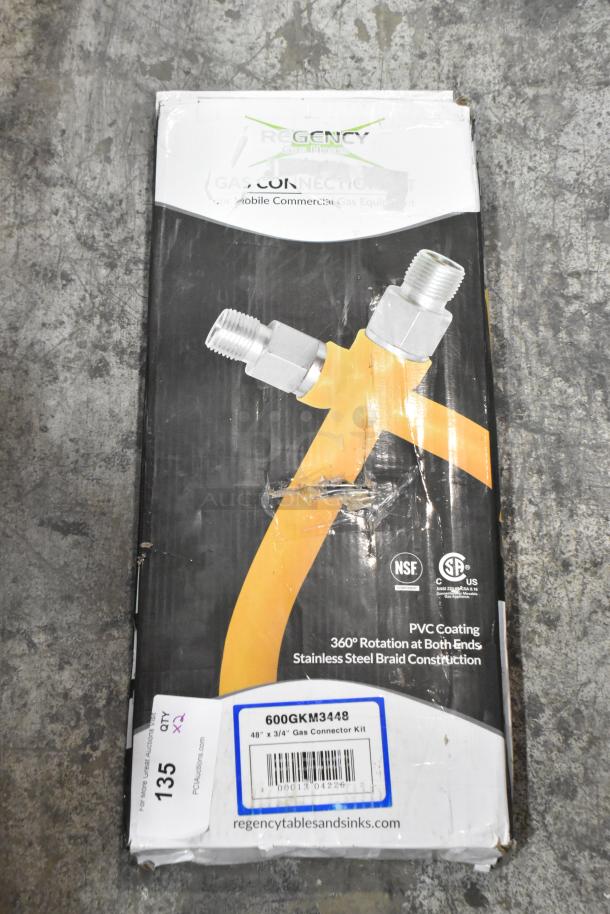 Regency 600GKM3448 48" Gas Connector Kit, brand new, with 2 elbows, full port valve, restraining device, quick disconnect.
