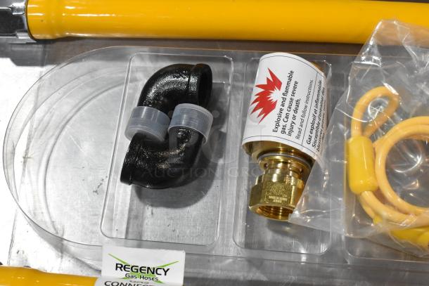 Brand new Regency 600GKM3448 mobile gas connector hose kit with elbows, valve, restraining device, quick disconnect.
