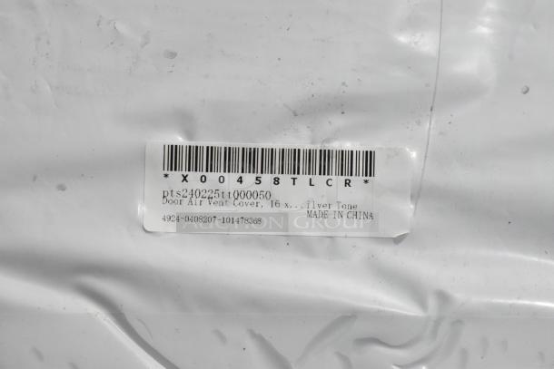 Brand new air vent covers, scratch and dent condition. Label shows "Door Air Vent Cover, 16 x ...ilver Tone, Made in China."