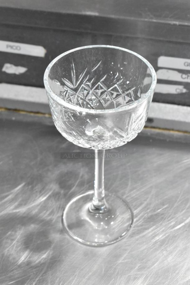Pasabahce Timeless Vintage Nick and Nora glass, 5.75 oz, intricate cut design, brand new condition, elegant stem.