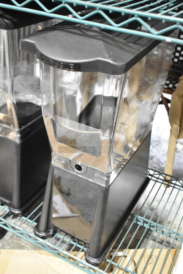 Brand new Choice 3-gallon black slim beverage dispenser, with minor scratches and dents. Clear body, durable black lid.