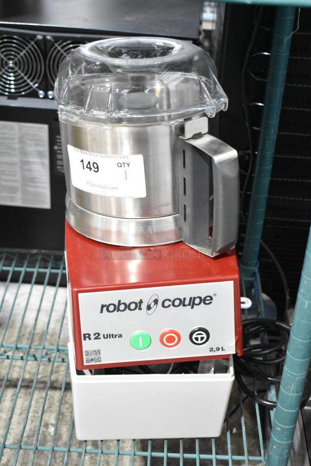 Brand new Robot Coupe R2UB 3 Qt. stainless steel food processor with bowl, S blade; 1 hp, 120V, clear cover.