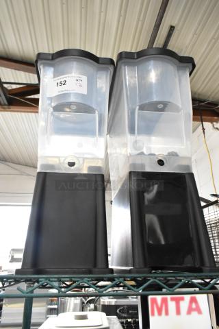 2 new Choice Poly Beverage Holder Dispensers, scratch and dent condition, clear and black, auction tag "152, QTY x2".