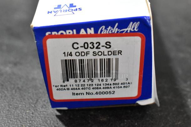 Box of Sporlan C-032-S 1/4 ODF Solder filter drier. Item No. 400052. New condition with minimal cosmetic wear.