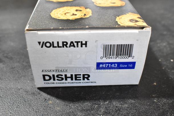 Vollrath 47143 Jacob's Pride #16 Blue Thumb Press Disher box, new condition, size 16, color-coded portion control.
