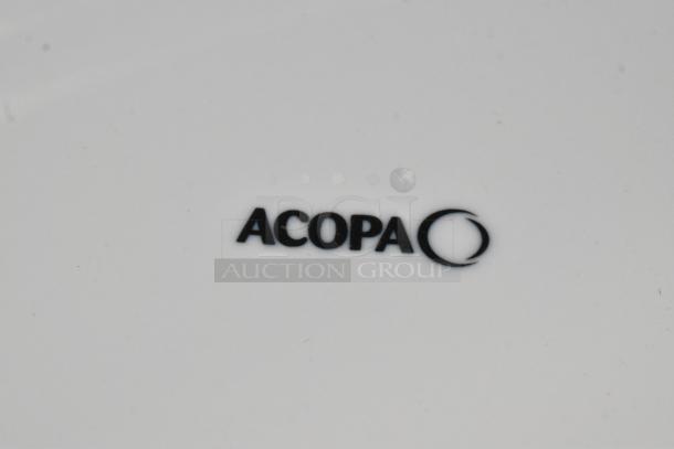 Acopa Condesa 12" Pearl White Scalloped Porcelain Plate, new, with "ACOPA" logo. Scratch and dent condition.
