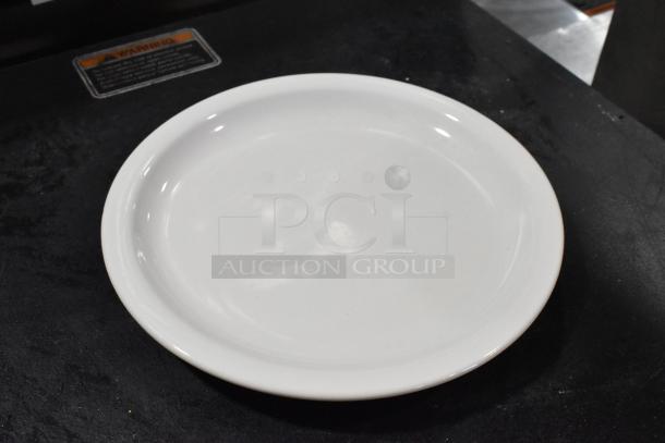 E0583 Narrow Rim Plate, white, brand new condition, minor scratches, ready for use. Auction includes set of 3 items.