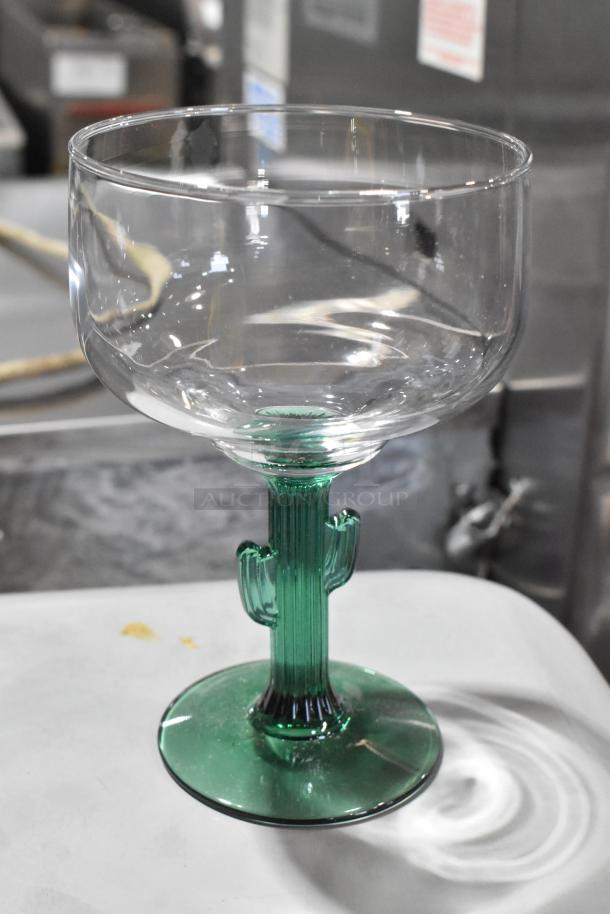 Libbey 3620JS 16 oz. Cactus Margarita Glass, green cactus stem, brand new condition, clear bowl.