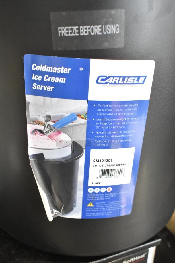 BRAND NEW Carlisle CM101203 Coldmaster 3 Gallon Black Ice Cream Crock with Lid, scratch and dent condition, pictured label.