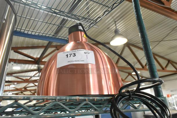 BRAND NEW ServIt 423HLS85CR 8' Heat Lamp, modern copper finish, round dome shade, ceiling mount, 120V, 1 phase.