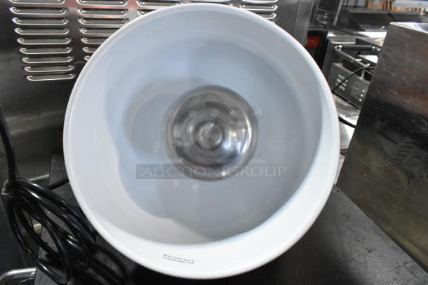 BRAND NEW SCRATCH AND DENT! ServIt HLS85CR ceiling heat lamp, modern copper finish, round dome, 120V, 1 Phase.