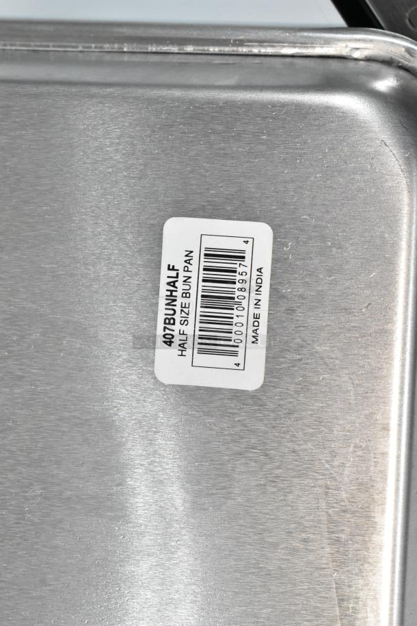 6 new Choice 407BUNHALF half size bun pans, 13"x18", 19 gauge aluminum. Scratch and dent condition, made in India.