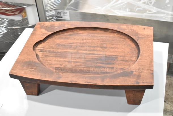 Brand new Valor rubberwood display stand, 16" x 11 7/8" x 4 1/8", rustic chestnut finish, scratch and dent condition.