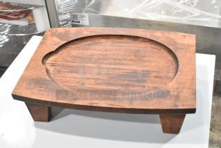 Brand new Valor rubberwood display stand, 16" x 11 7/8" x 4 1/8", rustic chestnut finish, scratch and dent condition.