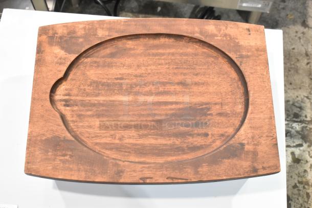 3 Valor rubberwood display stands, 16"x11 7/8"x4 1/8", rustic chestnut finish, new with some scratches and dents.