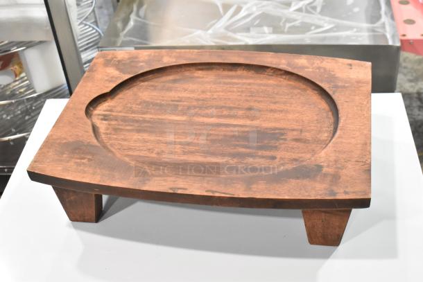 5 Valor rubberwood display stands, 16"x11 7/8"x4 1/8", rustic chestnut finish, scratch and dent, new condition.