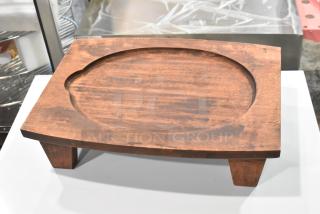 5 Valor rubberwood display stands, 16"x11 7/8"x4 1/8", rustic chestnut finish, scratch and dent, new condition.