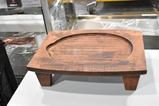 5 new Valor rubberwood display stands, 16"x11 7/8"x4 1/8", rustic chestnut finish, slight scratches, perfect for decor.