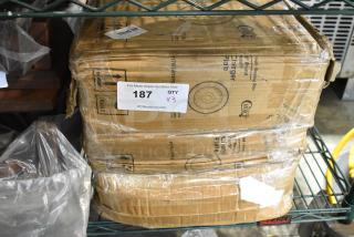 Box of 3 new 176CGR13PGB Choice 13" gold beaded rim plastic charger plates, slightly scratched and dented, item 187.