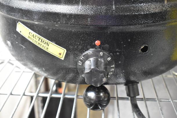 Thunder Group SEJ30000C metal countertop soup kettle, 120 volts, 1 phase, temperature dial, caution label, good condition.