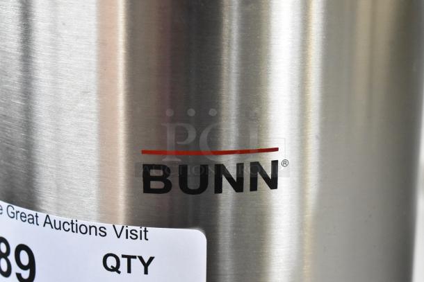 Bunn Stainless Steel Air Pot, shown with logo and auction sticker, in good condition. Ideal for beverage storage.