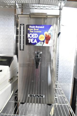 Bunn TD4T stainless steel beverage dispenser, features iced tea label, 3-gallon capacity, good condition.