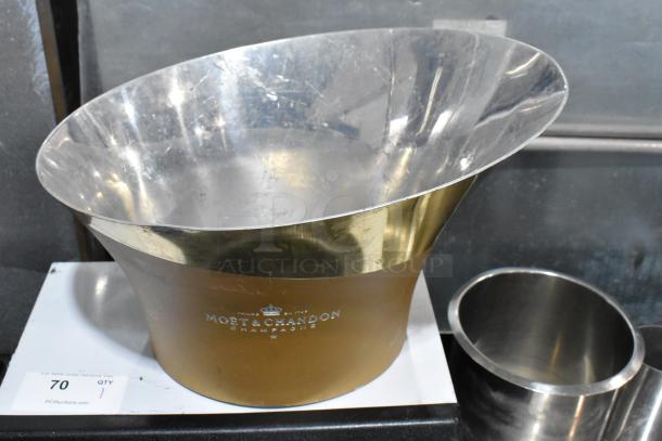 Moët & Chandon champagne ice bucket, metallic finish, visible logo, slight surface scratches, part of 13-item lot.