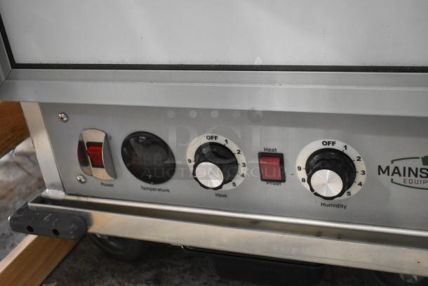 Brand new Mainstreet 541CHP1836I heated holding cabinet controls, featuring temperature, heat, and humidity knobs.