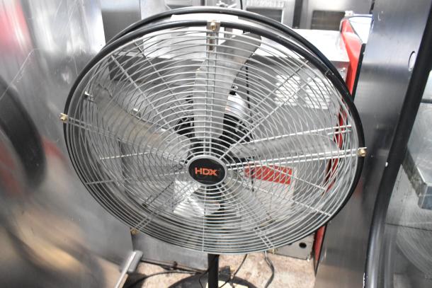 HDX SFSD1-500B3W Metal Floor Fan, 120V, 1 Phase; features a sturdy metal grille and HDX logo at the center.