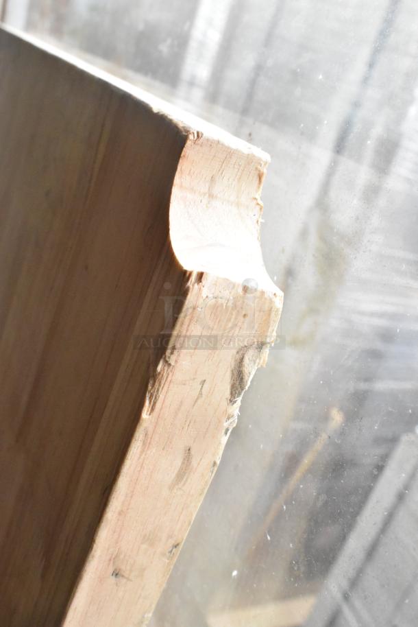 Wooden under shelf cover, natural finish, showing aged patina and slight wear on edges, highlighting rustic charm.