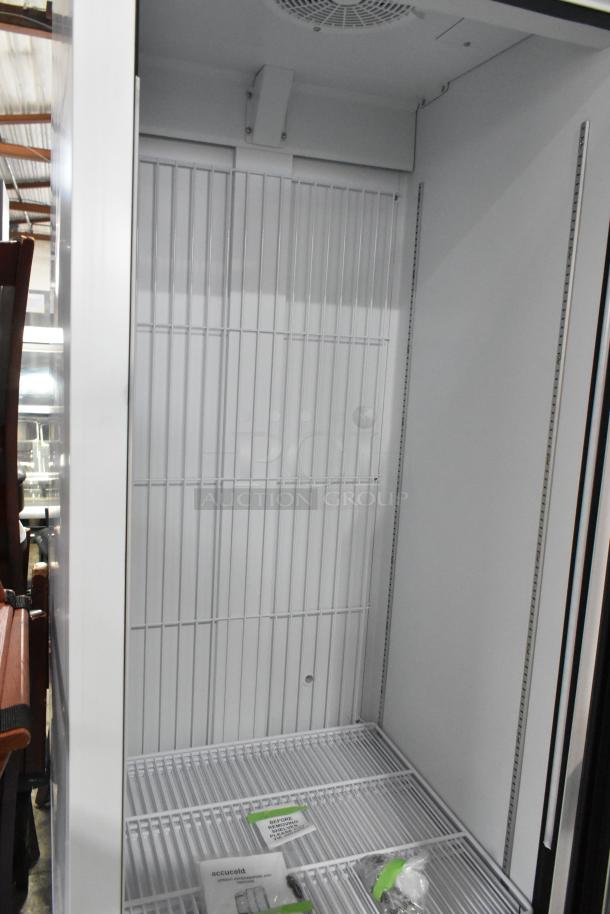 Accucold AFG26MLLH commercial cooler; metal, single door, poly-coated racks, on casters, 115V, 1 Phase. Condition: New.