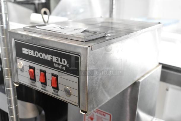 Bloomfield 8571 stainless steel commercial countertop coffee machine, 3 burners, poly brew basket, 120 volts, 1 phase.