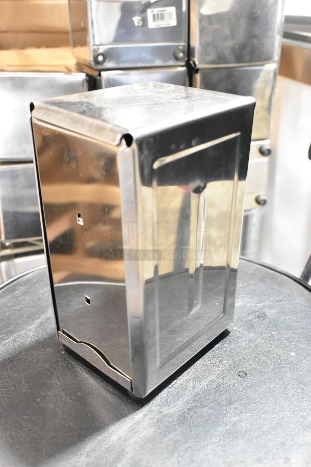 12 shiny metal napkin dispensers, countertop design, stackable. Ideal for restaurants. 12 times your bid offer.