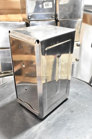 12 shiny metal napkin dispensers, countertop design, stackable. Ideal for restaurants. 12 times your bid offer.