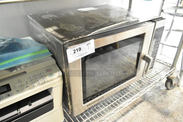 2016 Menumaster RFS12TSW commercial microwave oven, stainless steel, countertop model, 120 volts, good condition.
