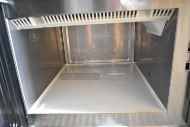2016 Menumaster RFS12TSW stainless steel commercial microwave, 120 volts, 1 phase; interior view highlighting condition.