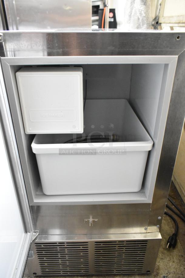 2019 Whynter MIM-14231SS stainless steel undercounter ice machine, open door view, includes ice bin, 115V, 1 Phase.