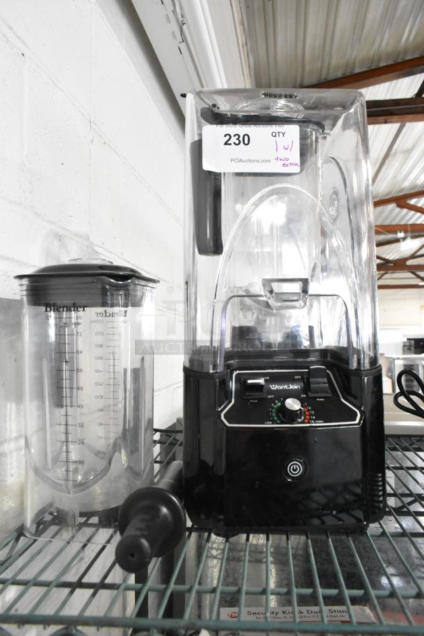 WantJoin WZ-K90 countertop blender with enclosure cover and pitcher. Voltage: 110-120V, 1 Phase. Includes tamper tool.