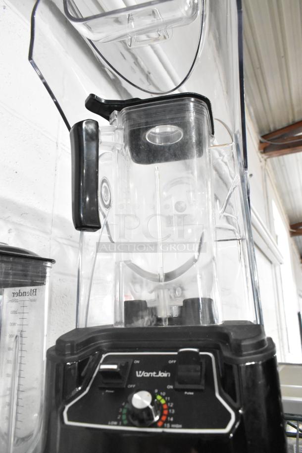 WantJoin WZ-K90 countertop blender with pitcher and enclosure cover. Features control dial, 110-120V, 1 phase.