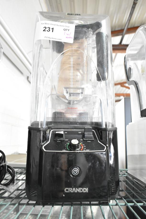 Cranddi K90 countertop blender with enclosure cover, includes pitcher, 110V, 1 phase, visible control panel, good condition.