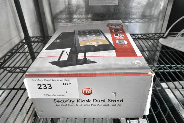 BRAND NEW CTA Security Kiosk Dual Stand in box, compatible with iPad Gen. 5-6, iPad Pro 9.7, and iPad Air. Scratch and dent.