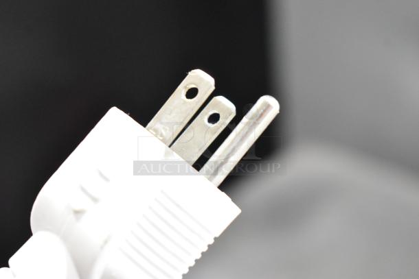 Close-up of the power plug for Accucold ARG3PV metal mini cooler merchandiser, showing a standard 115-volt, 1-phase connection.