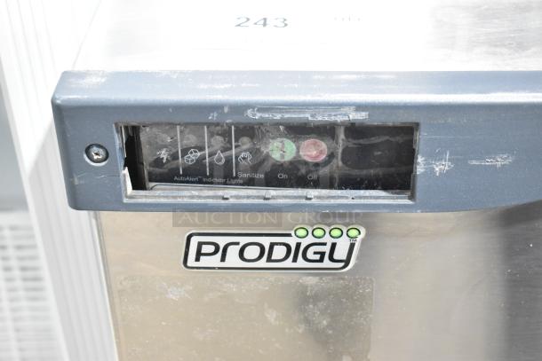 Scotsman Prodigy C1030MA-32B ice head, stainless steel, visible Prodigy label, AutoAlert indicator lights, slight wear.
