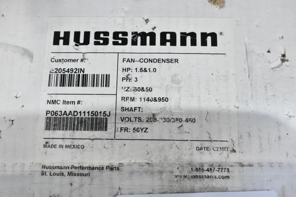 2 Hussmann P63SYAAD-1115 Fan Condenser, polyphase, 1.5 & 1.0 HP, 208-230/380-460V, 3-phase, in Mexico, new condition.