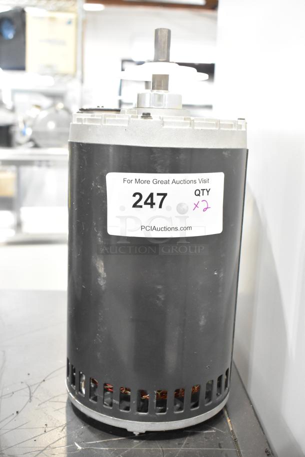 Hussmann P63SYAAD-1115 fan condenser motor, polyphase, 208-230/380-460V, 3-phase, sold in pair. Visible auction label with quantity x2.